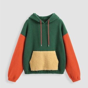 Fun Colourful Fleece Oversized Drawstring Pocket Hoodie - Cider Women’s Small